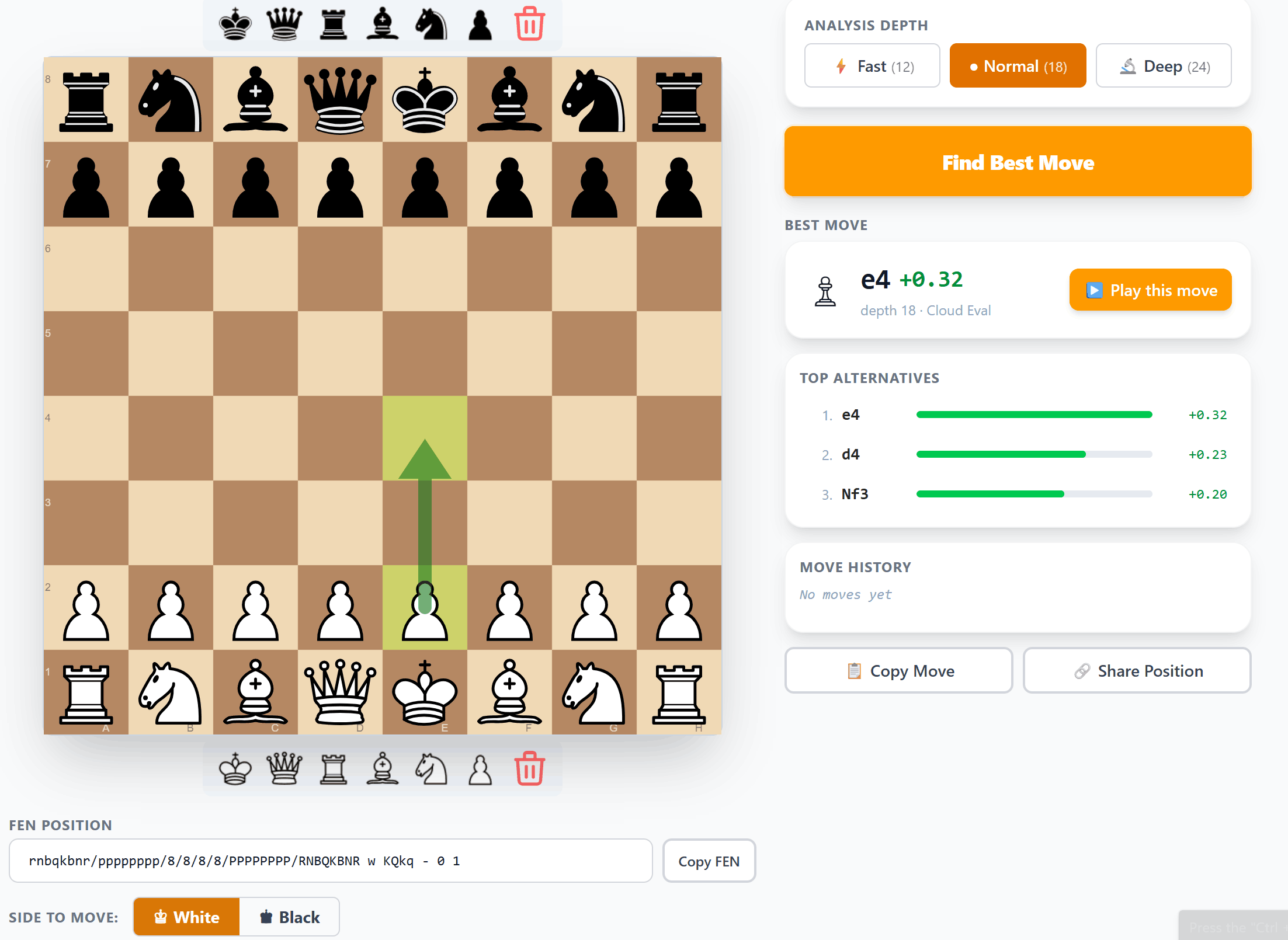 Chess Calculator - Drag pieces to set up any position, paste a FEN string, and find the best move instantly with Stockfish 18.